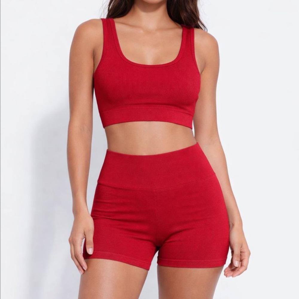 Red Ribbed Two-Piece Set